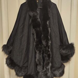 David Leinoff 100% Cashmere Mink Pelt Trim-Black Coat -